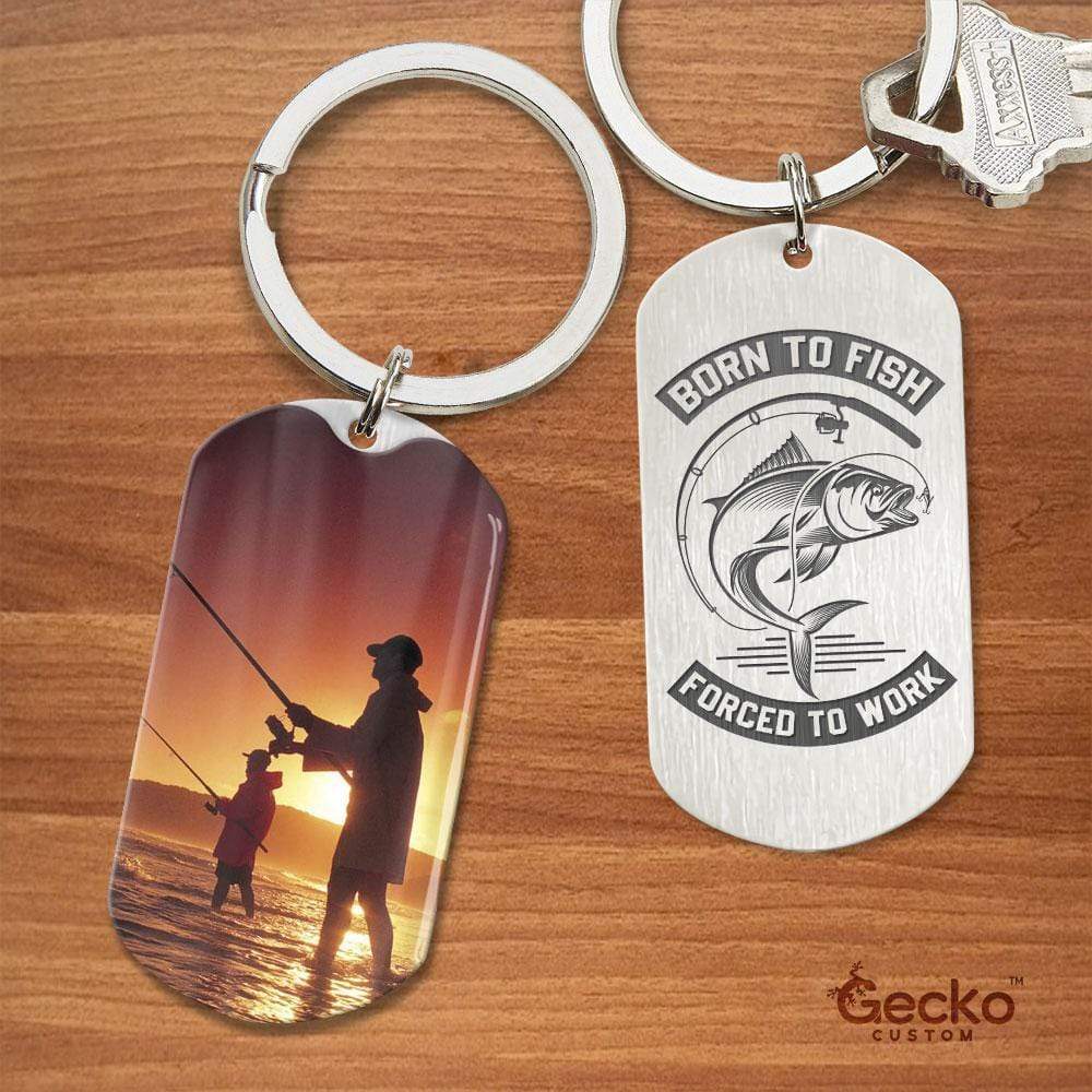 Born To Fish, Forced To Work Fishing Outdoor Metal Keychain HN590 - Image 2