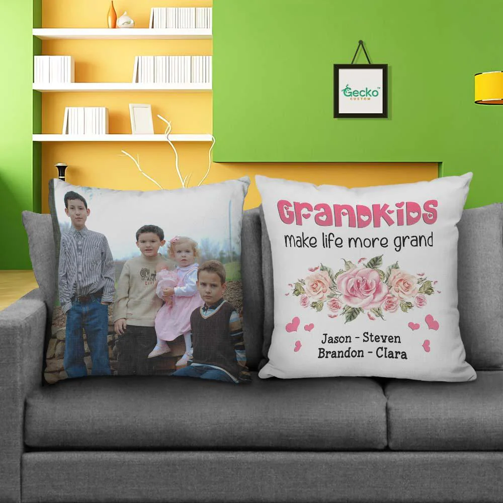 Grandkids Make Life Grand Grandma Family Throw Pillow HN590 - Image 2