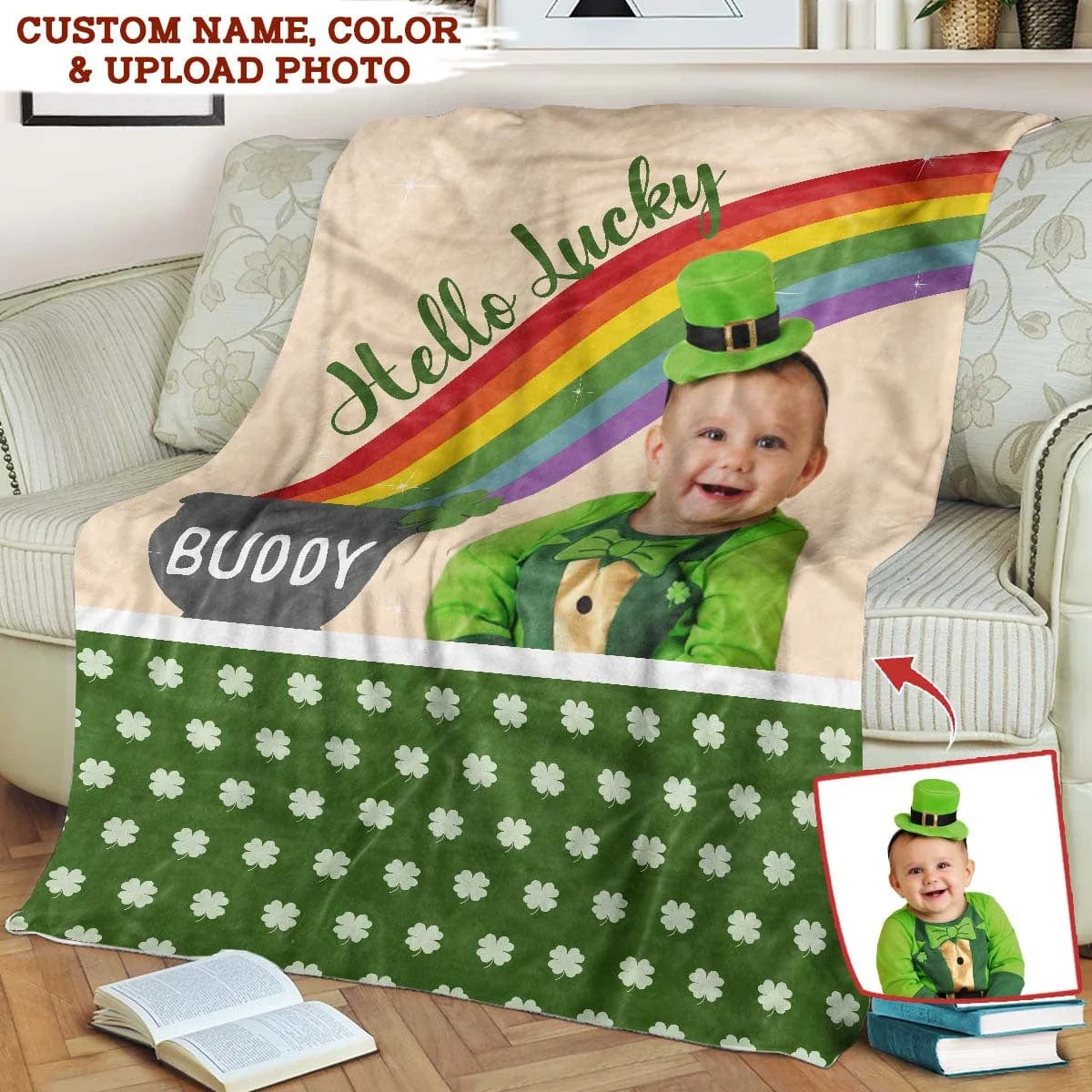 Hello Lucky Shamrock St.Patricks Day Blanket HN590 - Image 2
