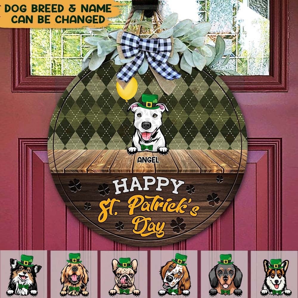 Happy St.Patrick's Day Dog Wooden Door Sign With Wreath HN590 - Image 3