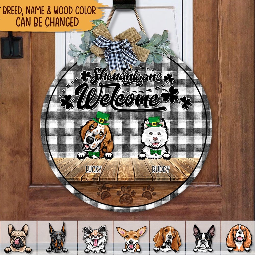 Shenanigans Welcome St.Patrick's Day Dog Wooden Door Sign With Wreath  HN590 - Image 2