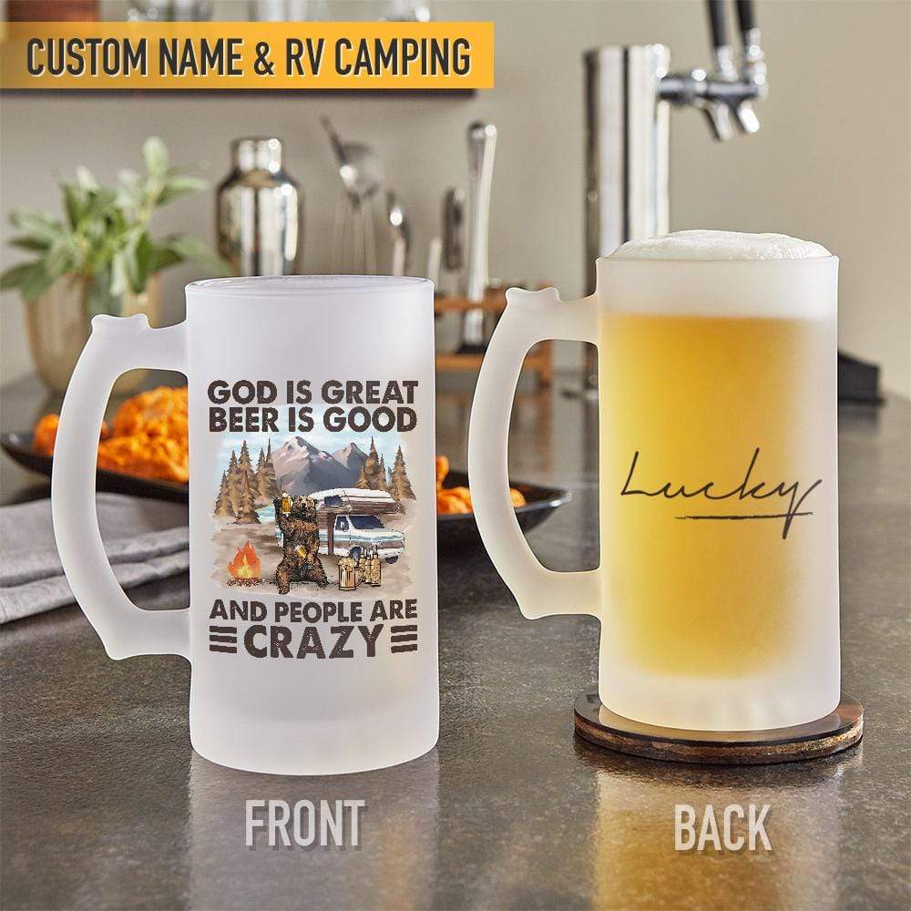 God Is Great Beer Is Good and People Are Crazy Camping Frosted Glass Beer Mug HN590