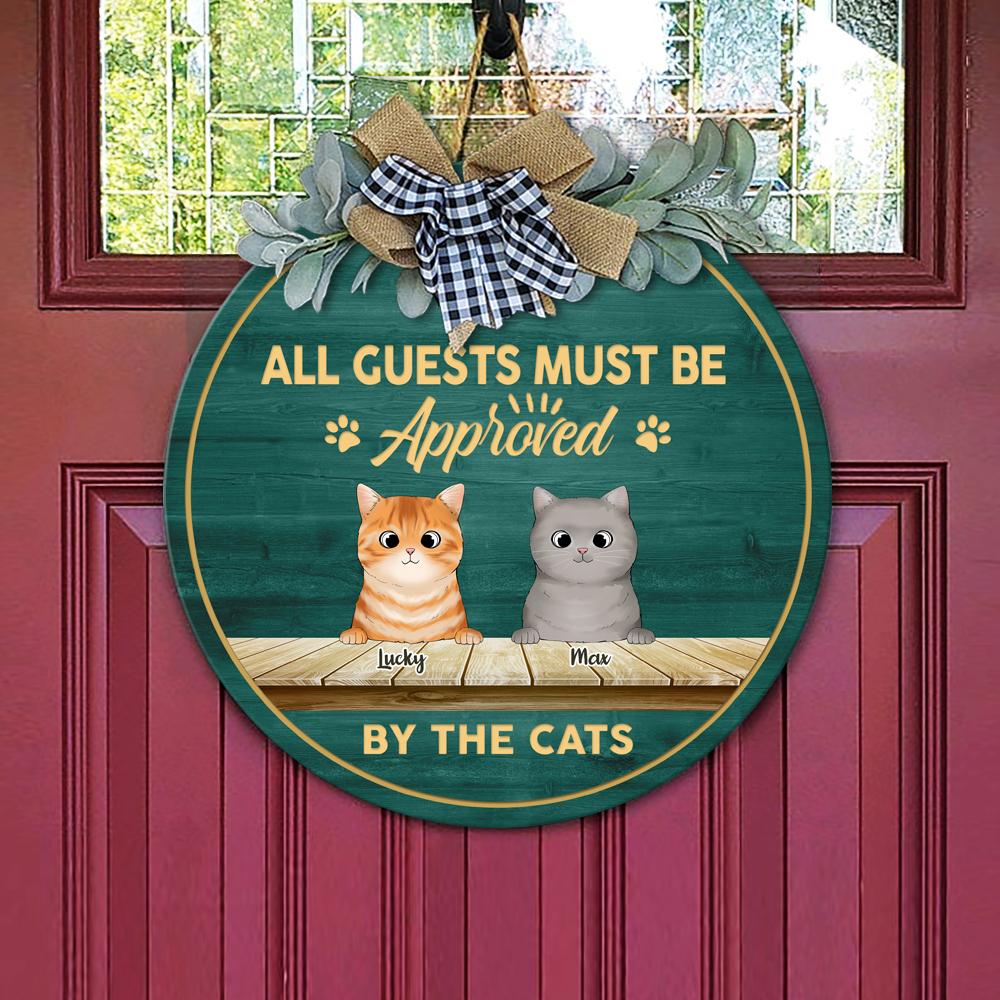 All Guest Must Be Approved By The Cat Wooden Door Sign With Wreath, Cat Door Hanger HN590 - Image 3