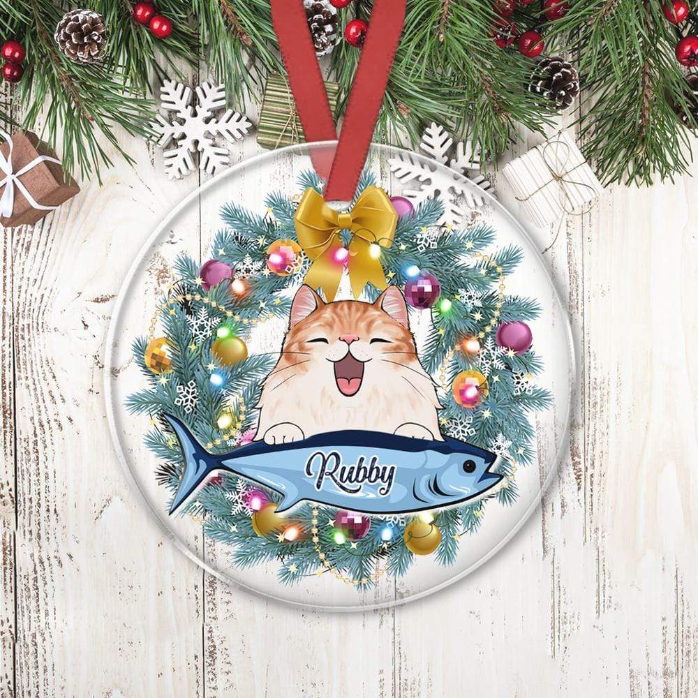 Cat Meow Wreath Christmas Transparent Cat Ornament, Custom Acrylic Ornament - Image 2