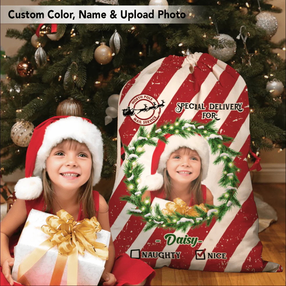 Candy Cane Christmas Santa Sack, Custom Photo Christmas Sacks 896951 - Image 2