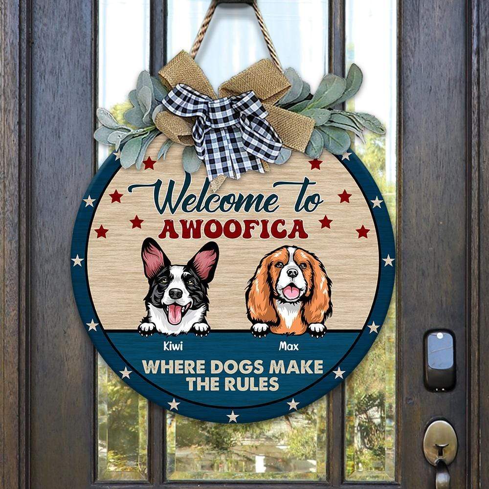 Welcome To Awoofica Dog Wooden Door Sign With Wreath, HN590 - Image 3