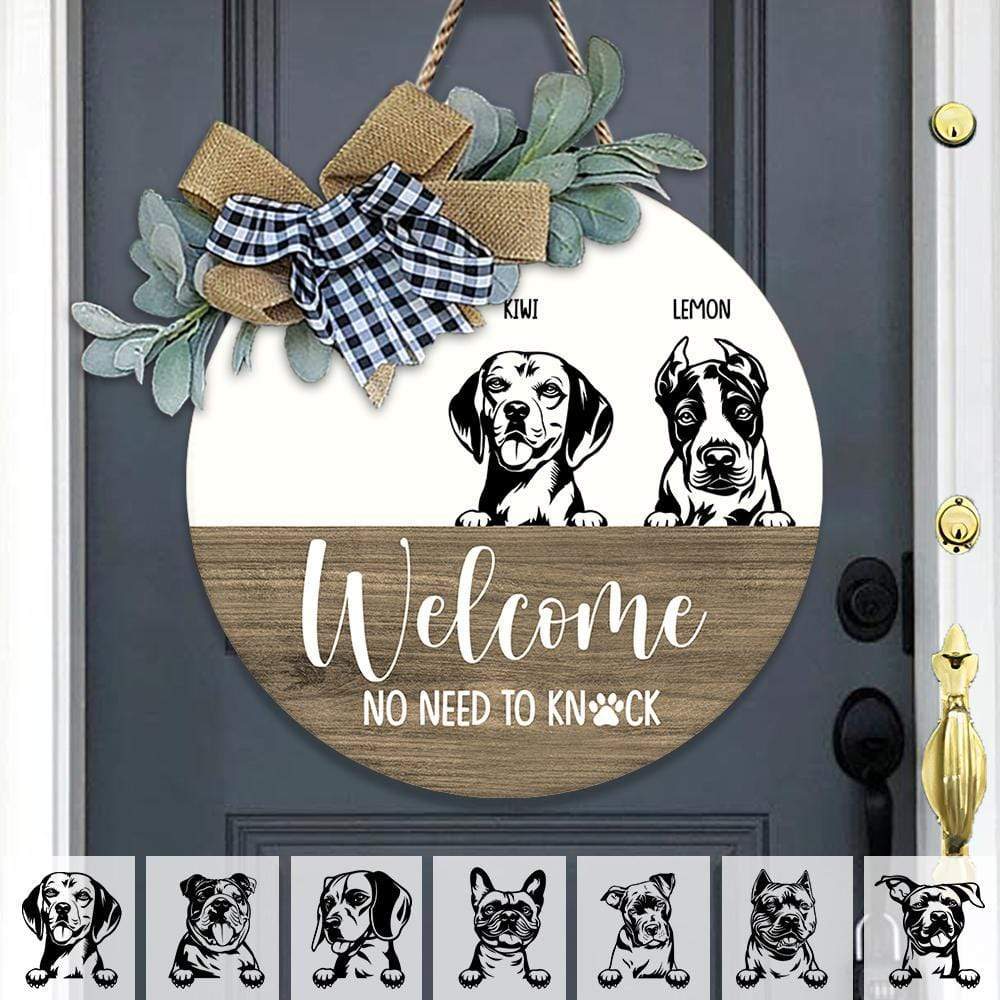 No Need To Knock Dog Wooden Door Sign With Wreath, HN590 - Image 2