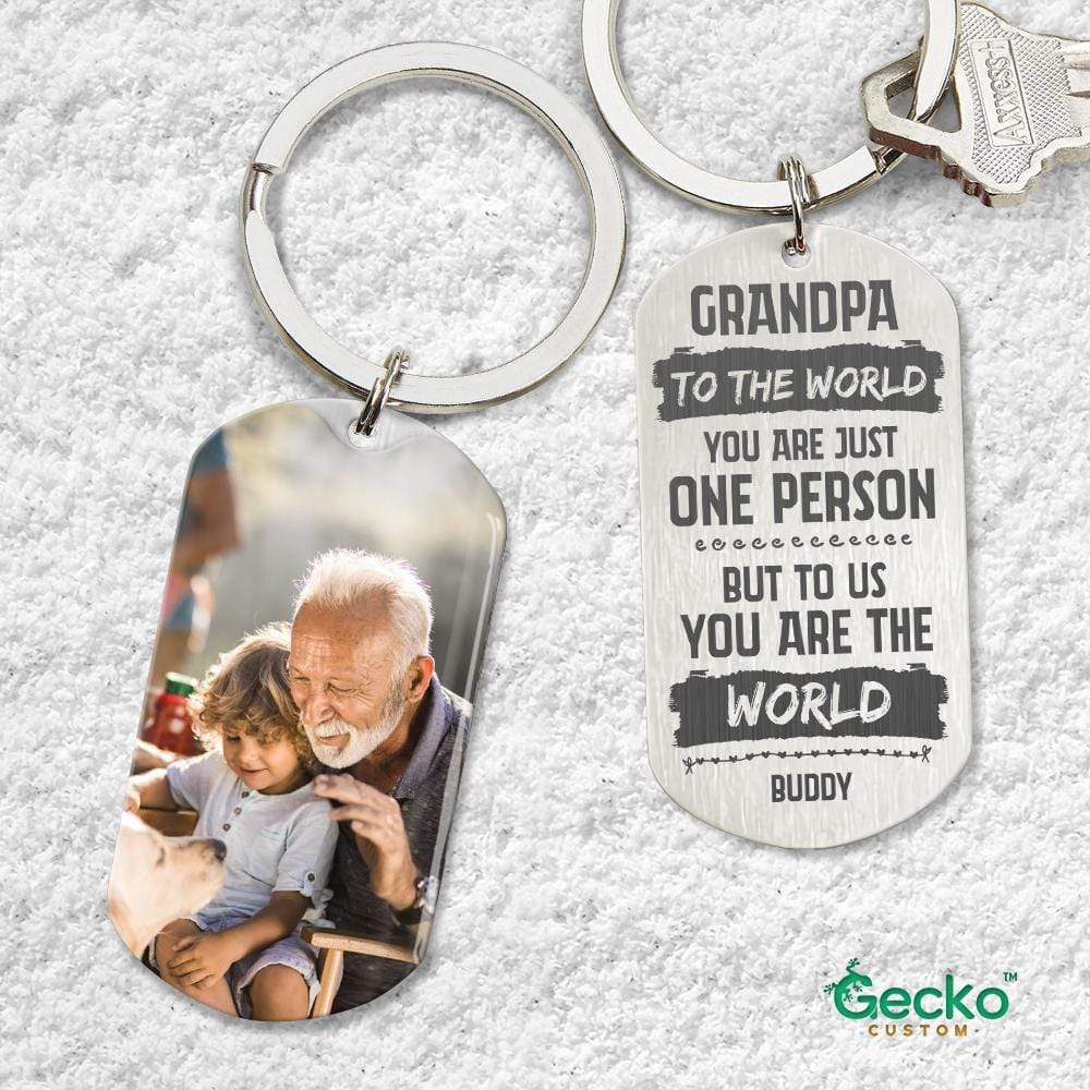 Grandpa To Us You Are The World Family Metal Keychain HN590 - Image 3