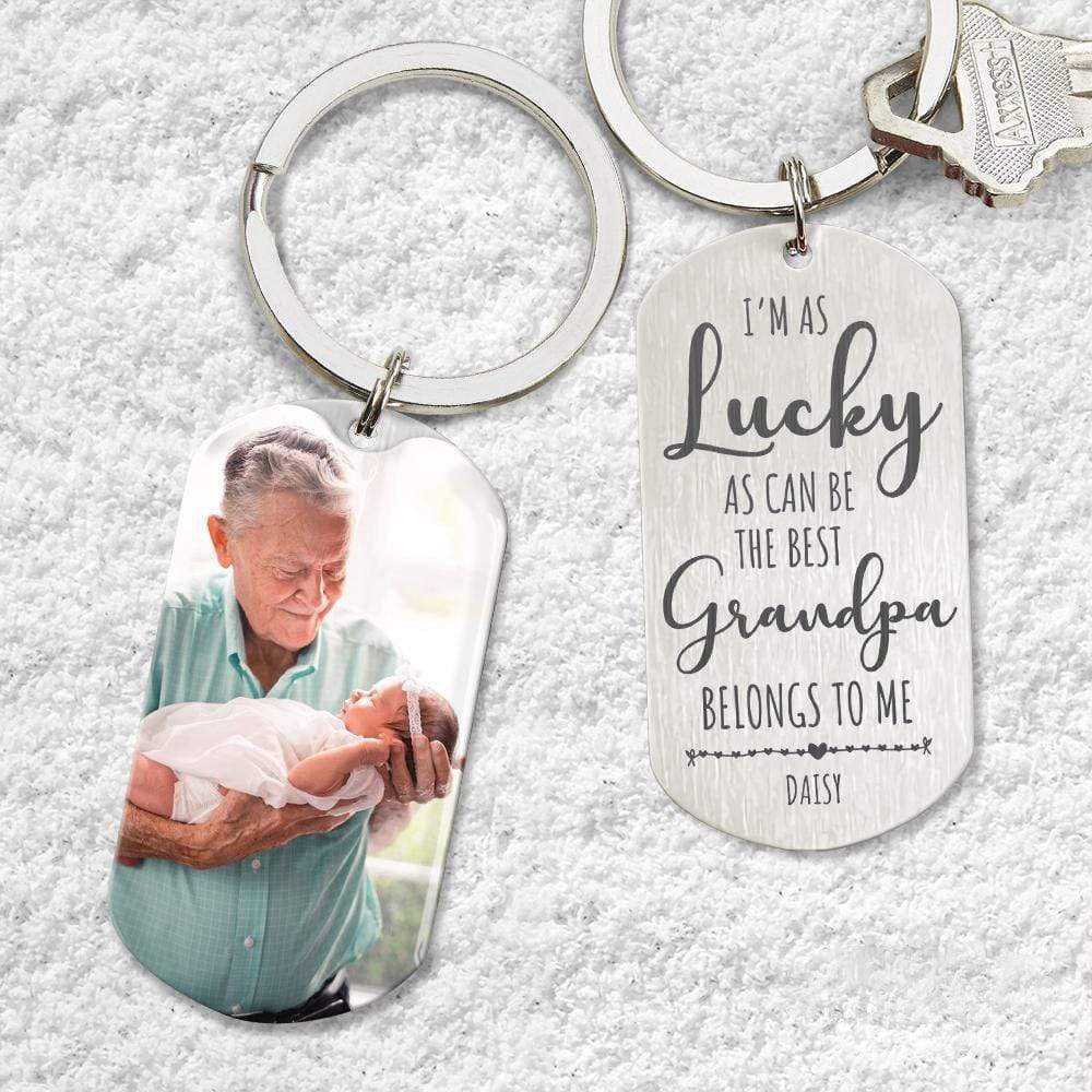 I'm As Lucky As Can Be The Best Grandpa Belongs To Me Family Metal Keychain HN590 - Image 2