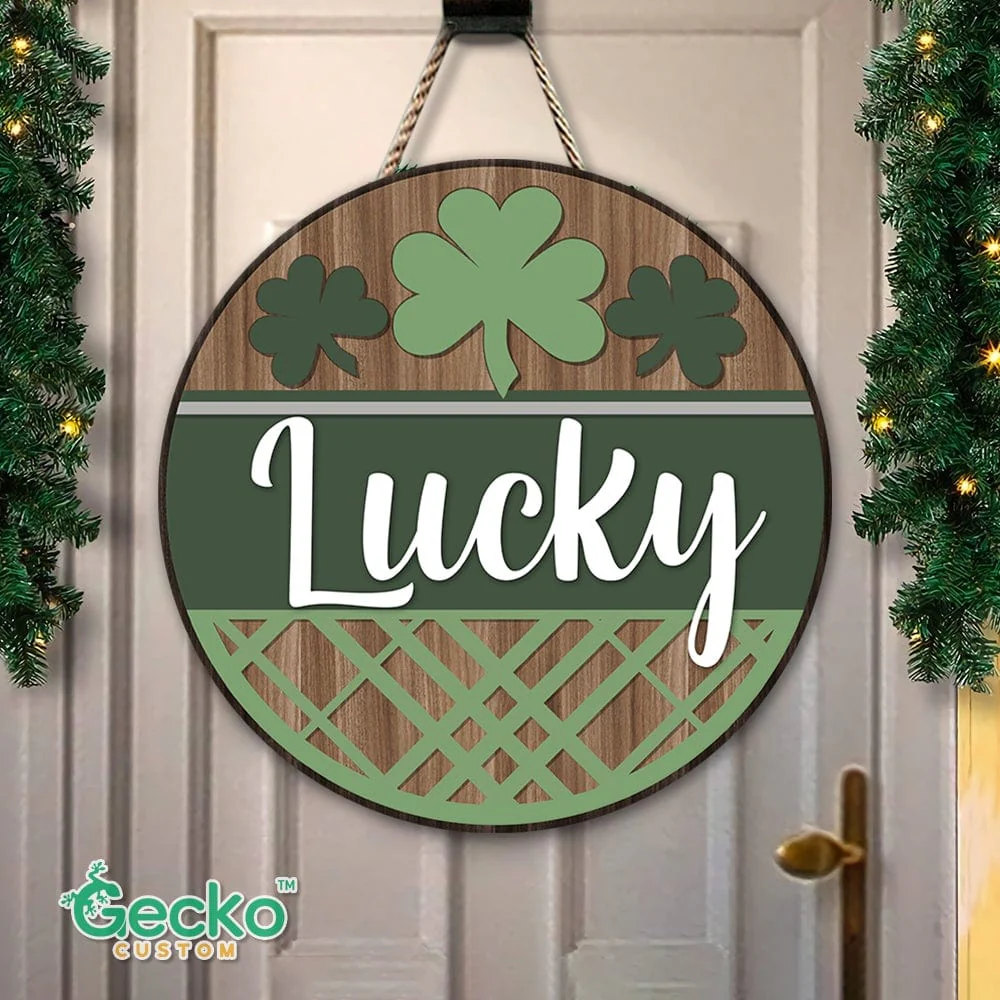 Lucky Blessed Wood Door Sign HN590
